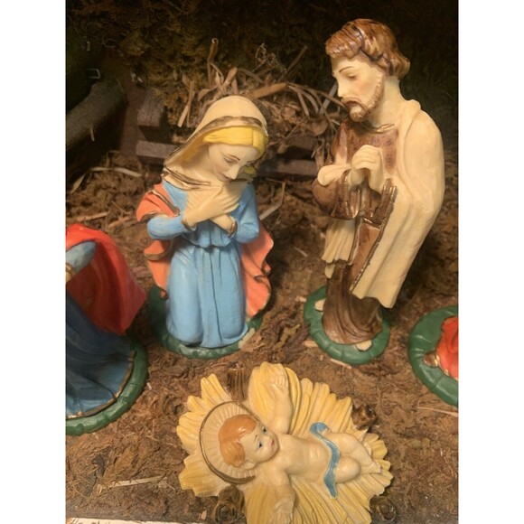 RARE Italy Vintage Nativity SET Hand Painted  Italian Lot of 7 + STABLE - Picture 3 of 16